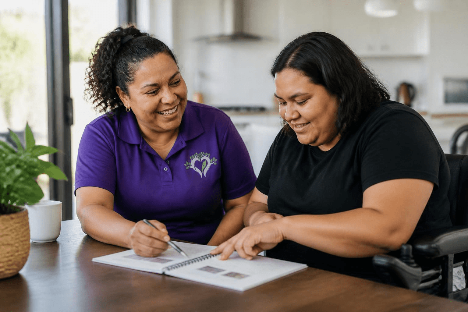 Care professional speaking with a participant