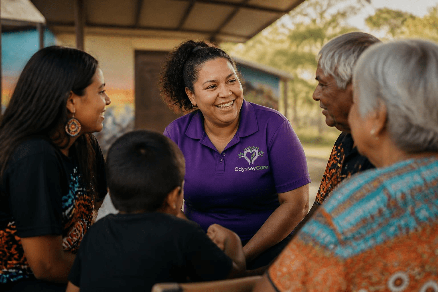 Aboriginal community members gathering and sharing stories
